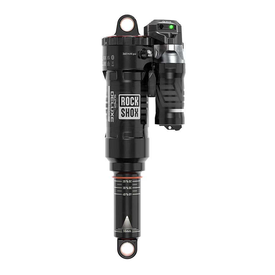 RockShox, Super Deluxe Flight Attendant, Rear shock, 185x55, Shaft Eyelet: Trunnion, Body Eyelet: Standard, 0Neg/0Pos Token, Reb55/Comp37, Lockout6